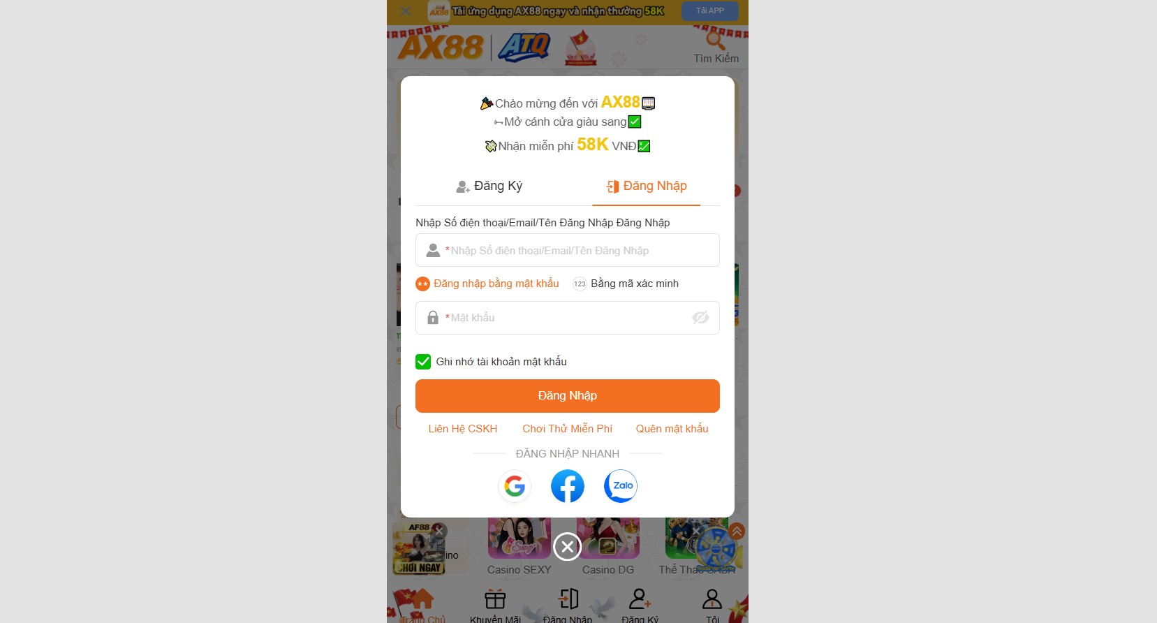Hoàn tất đăng nhập AX88 và sử dụng các phương thức truy cập nhanh